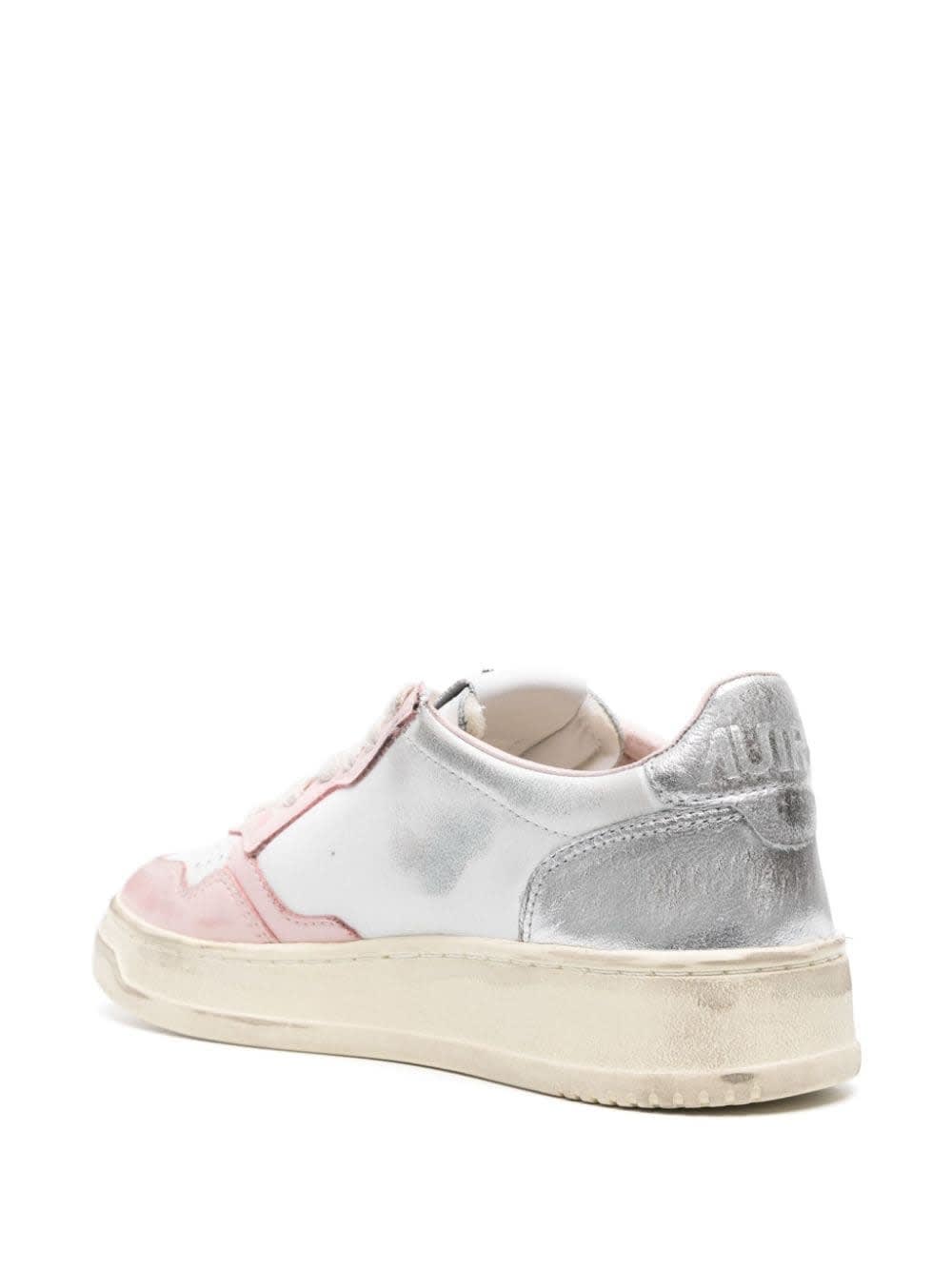 Super Vintage Medalist Low Sneakers In White, Silver And Pink Leather