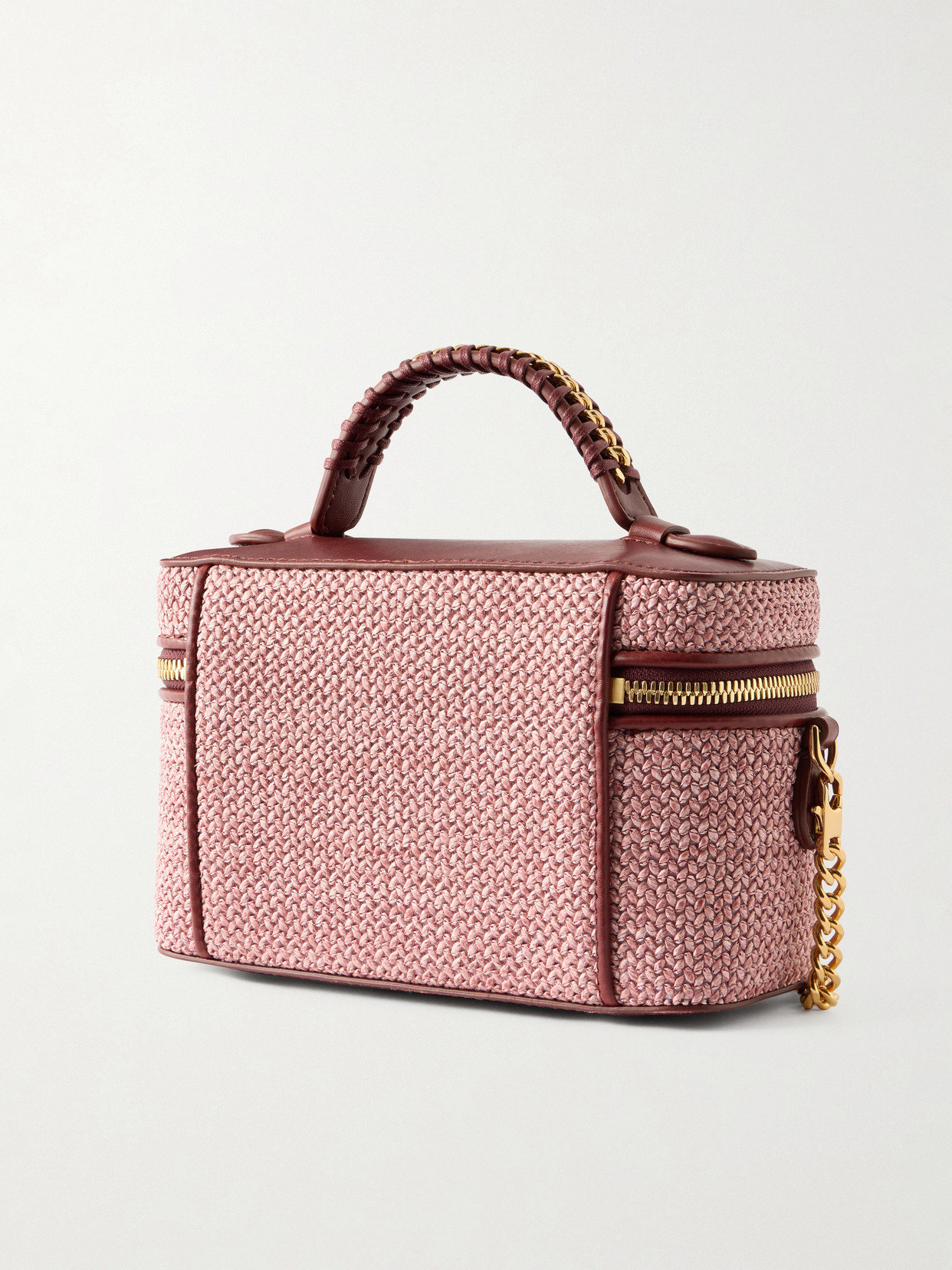 Falabella Vanity Case Vegetarian Leather-trimmed Raffia Shoulder Bag - Burgundy