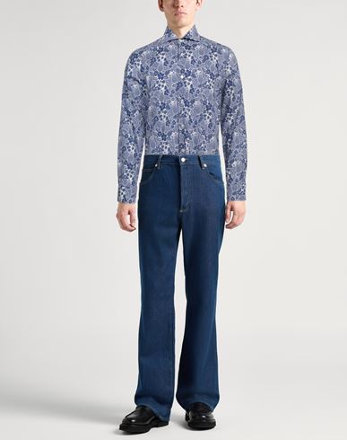 Fedeli Man Shirt Blue Size 16 Cotton, Elastane
