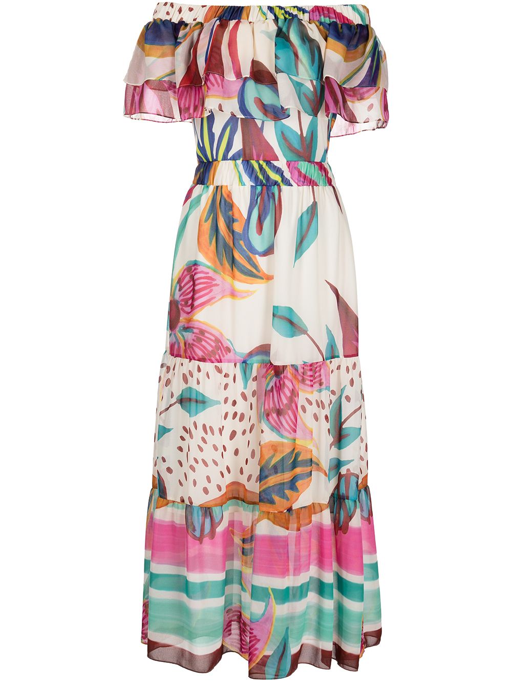 Floral-print off-the-shoulder midi dress - Multicolour