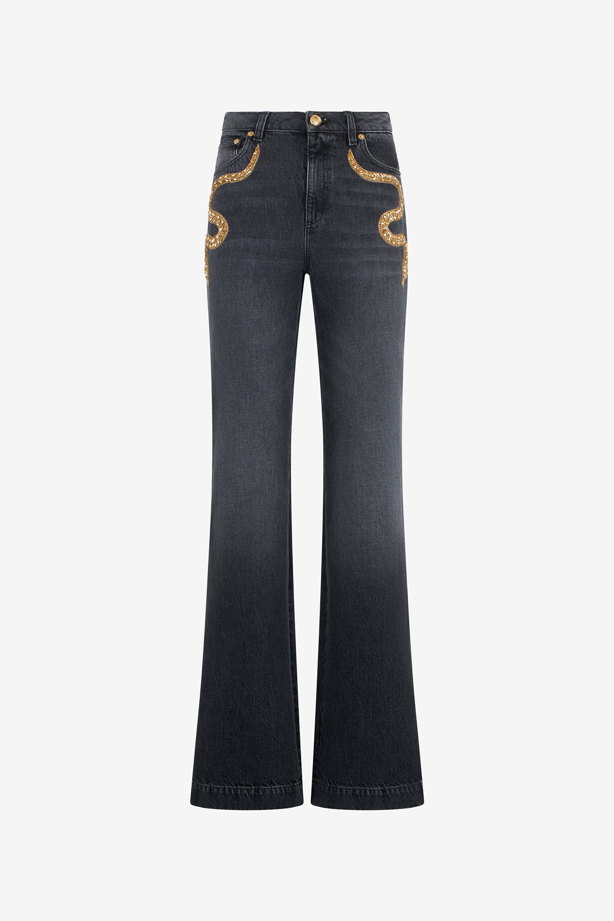 Flared Jeans With Snake Embroidery