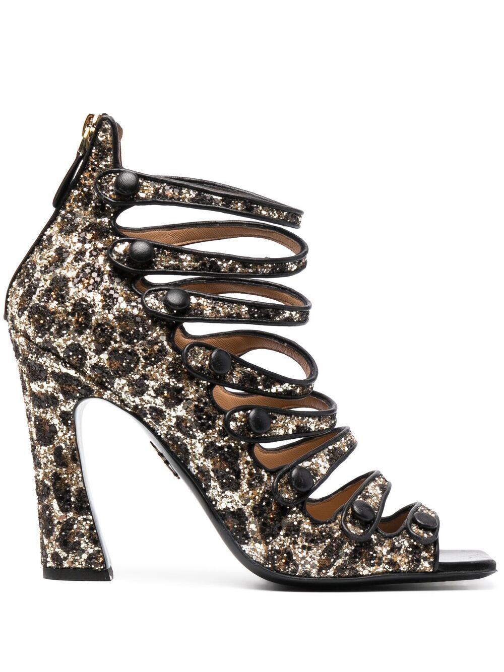 Glitter-embellished leopard-print sandals - Brown