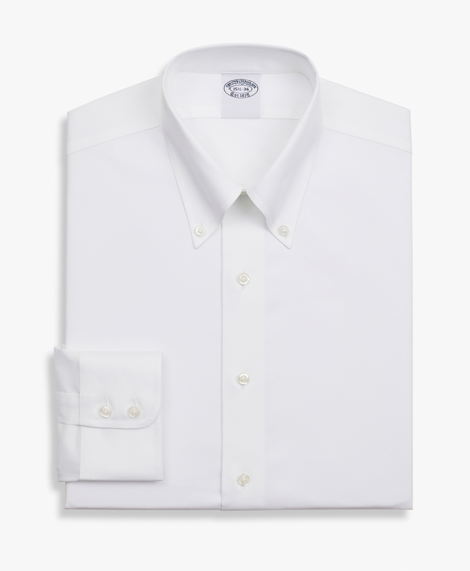 White Slim Fit Non-iron Stretch Supima Cotton Twill Dress Shirt With Button Down Collar