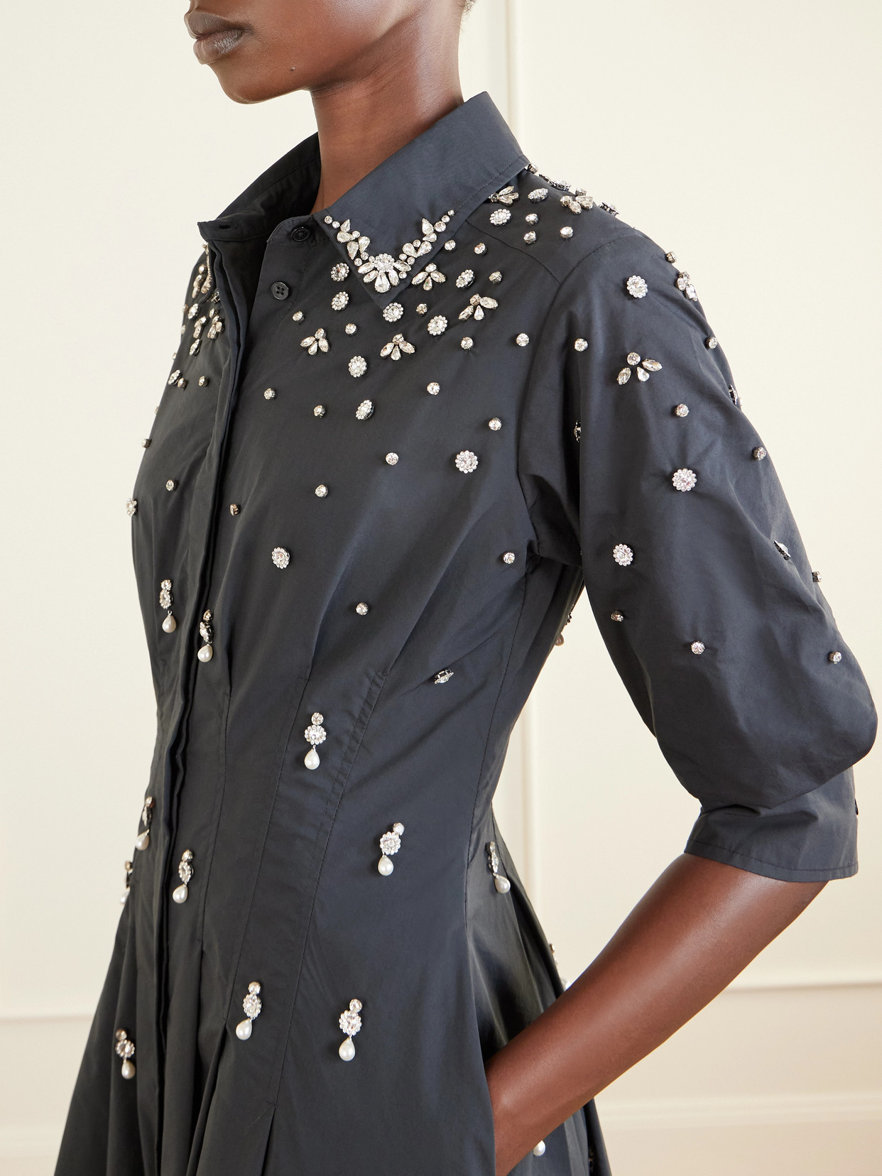 Jazz Embellished Cotton-blend Poplin Shirt Dress - Black