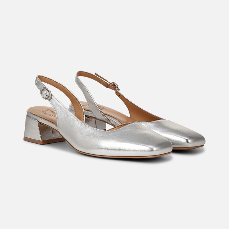 Jayla Slingback Pump Shoes, Silver Leather