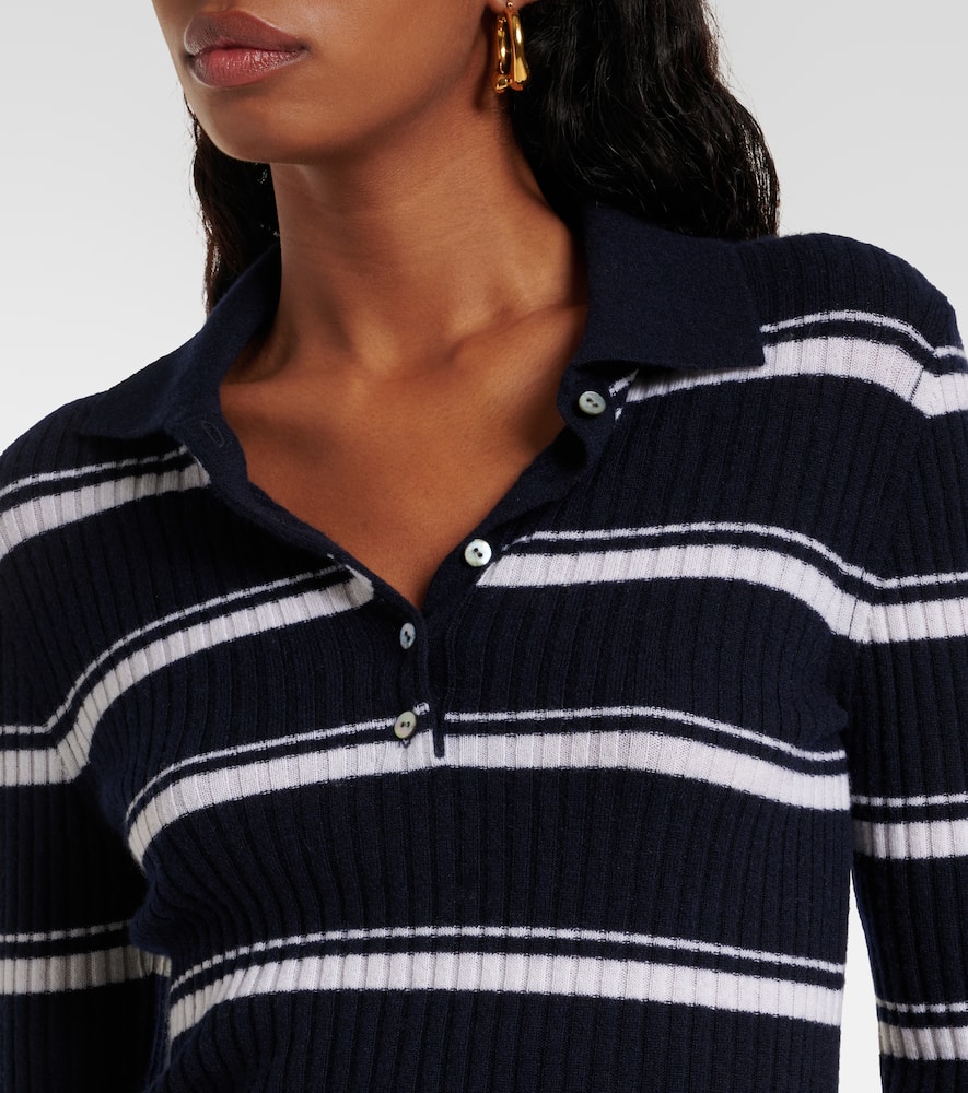 Striped cashmere and silk polo sweater