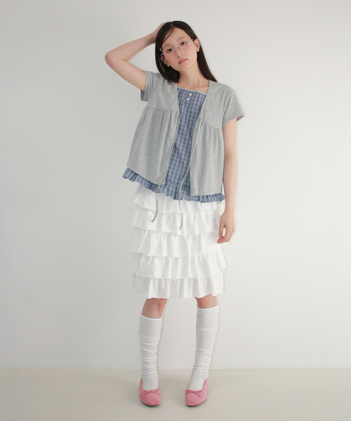 CARDIGAN LAYERED SOFT CHECK T SHIRT GREY
