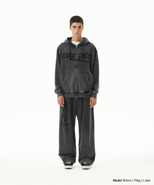 WASHED CUT OFF APPLIQUE SWEAT PANT BLACK