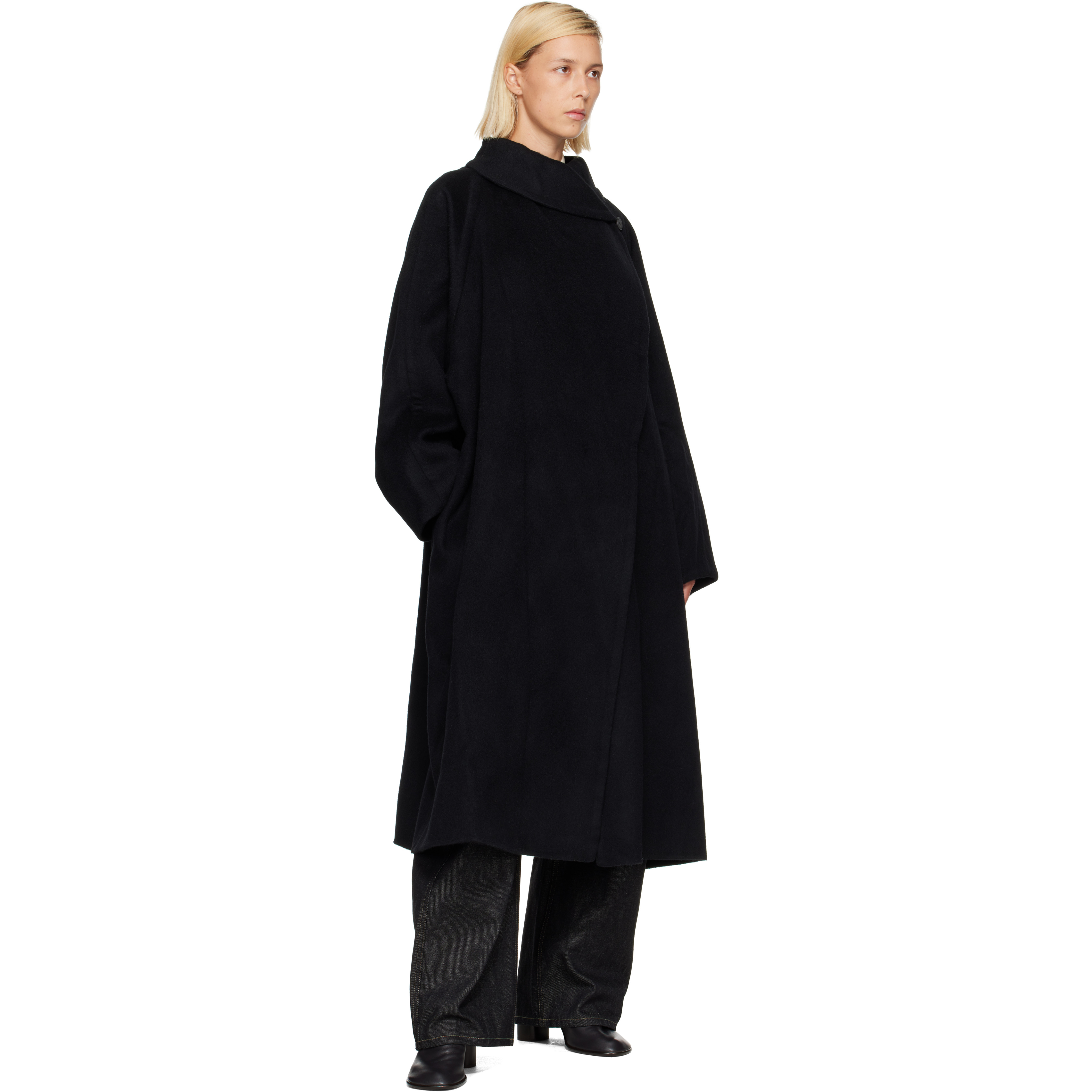 Black Stand Neck Handmade Long Coat
