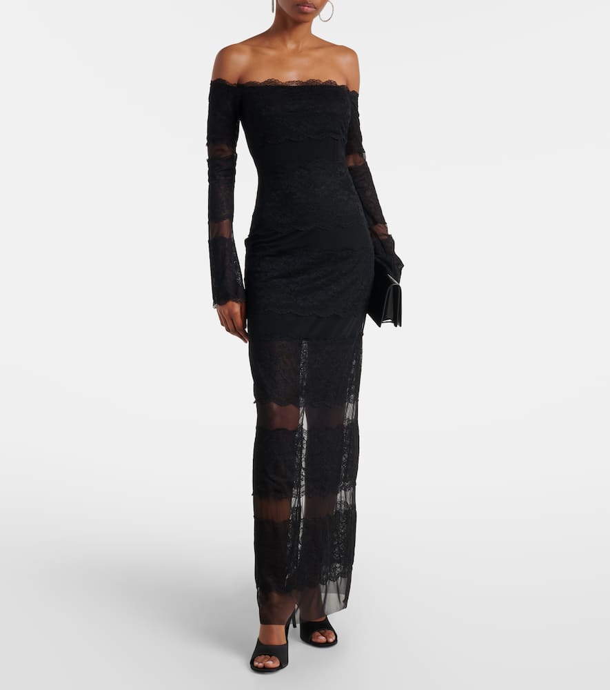 Off-shoulder lace tulle maxi dress