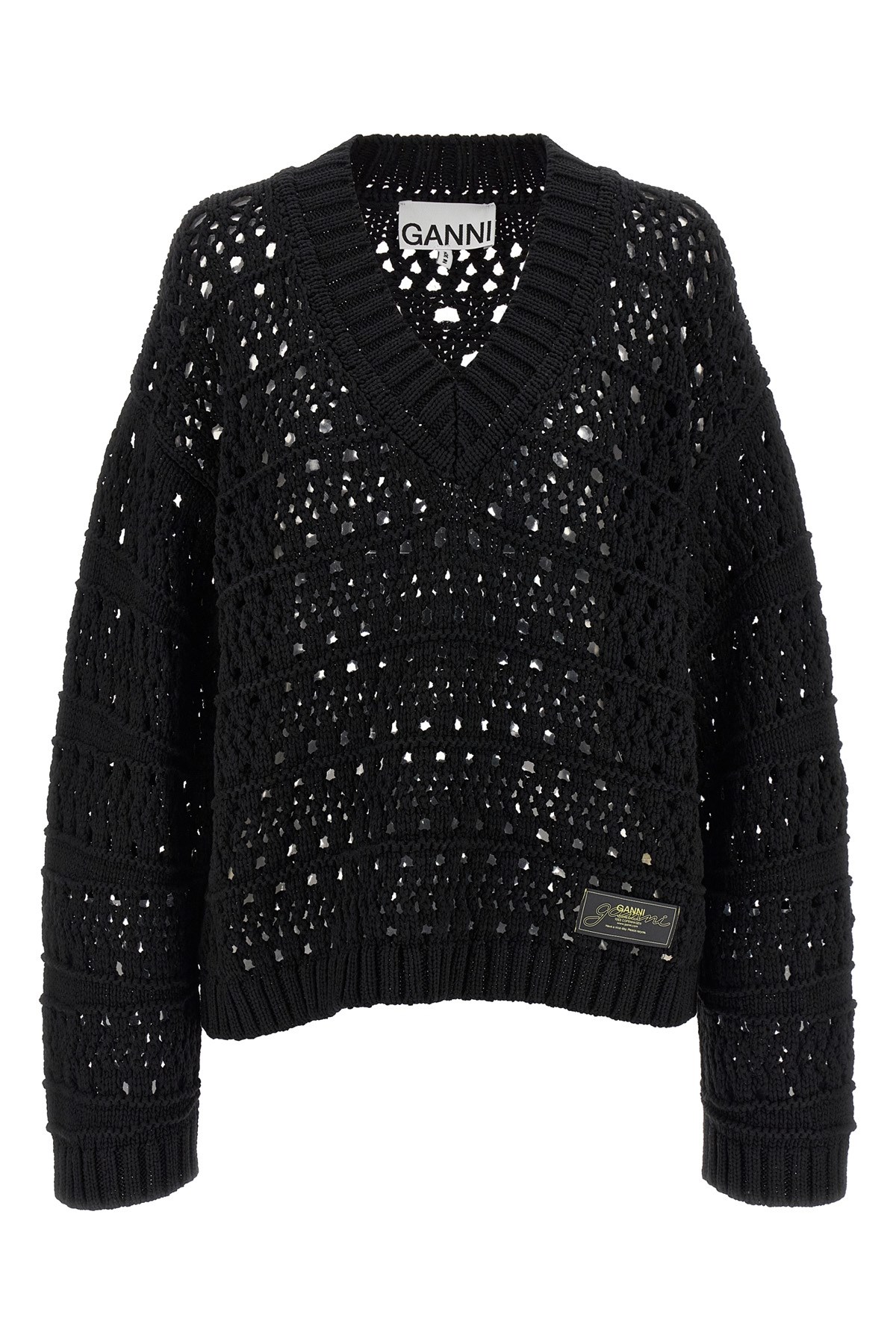 'Black Crochet V-Neck' Sweater