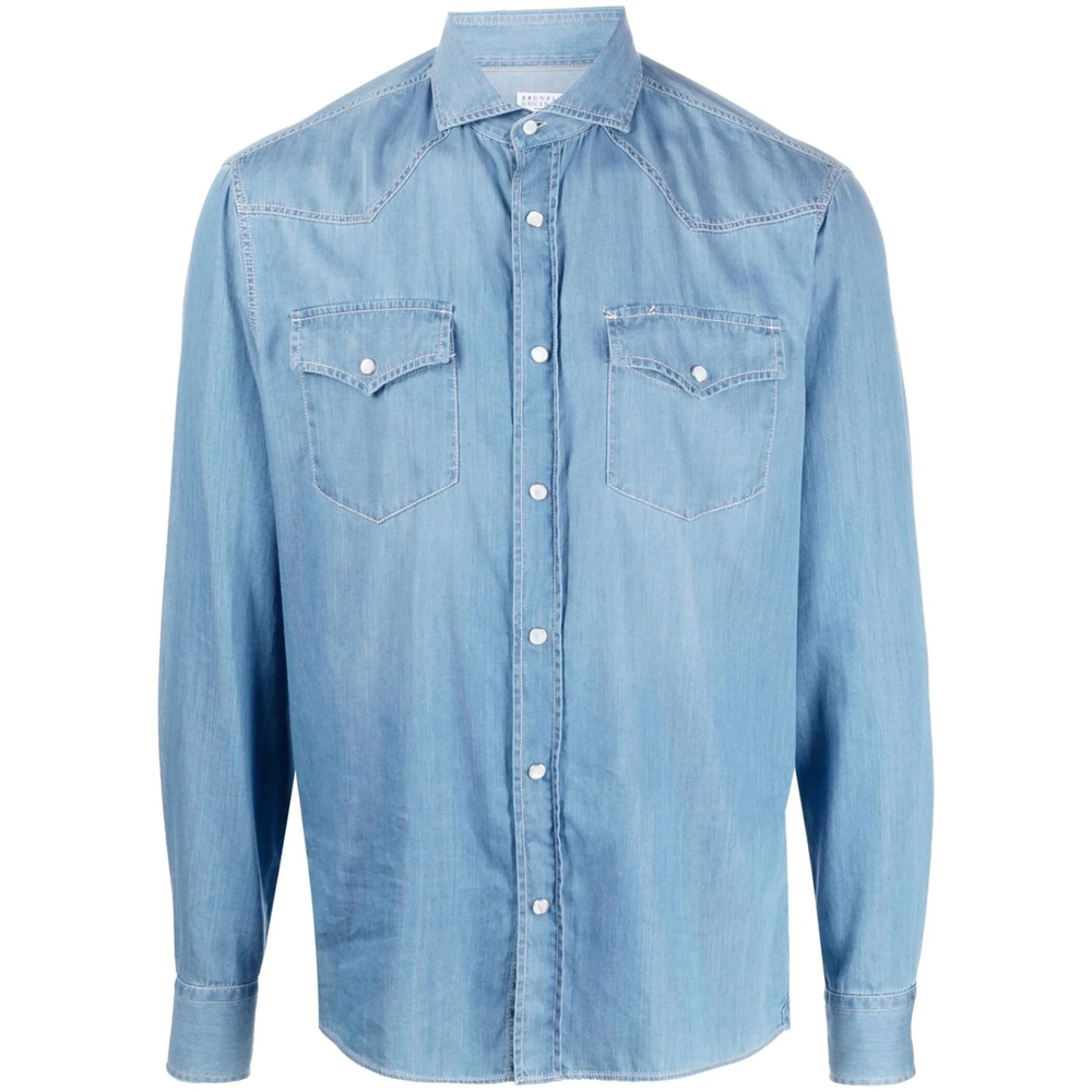 Long-sleeved denim shirt