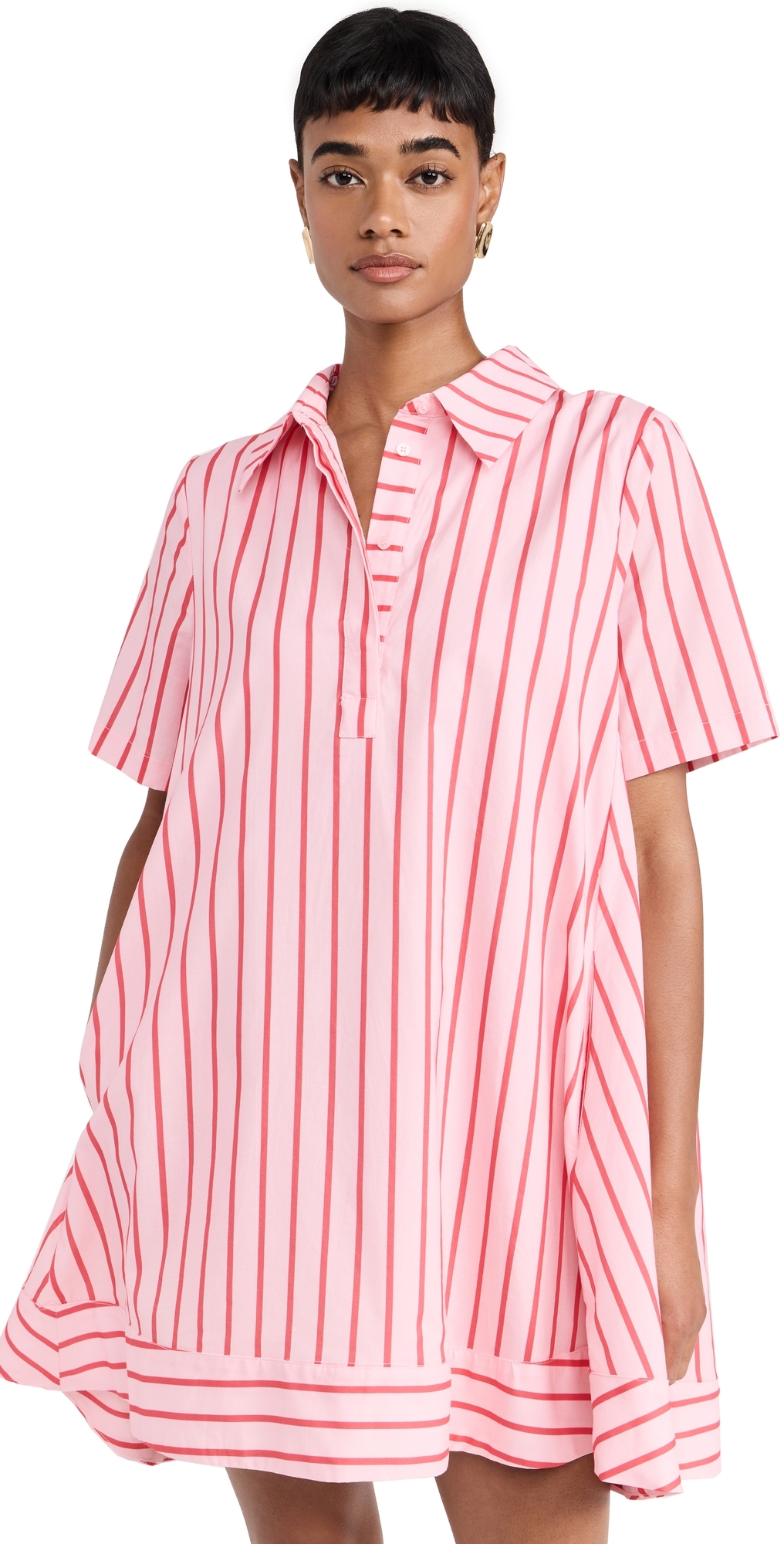 Stripe A-line Shirt Dress Pink/Red