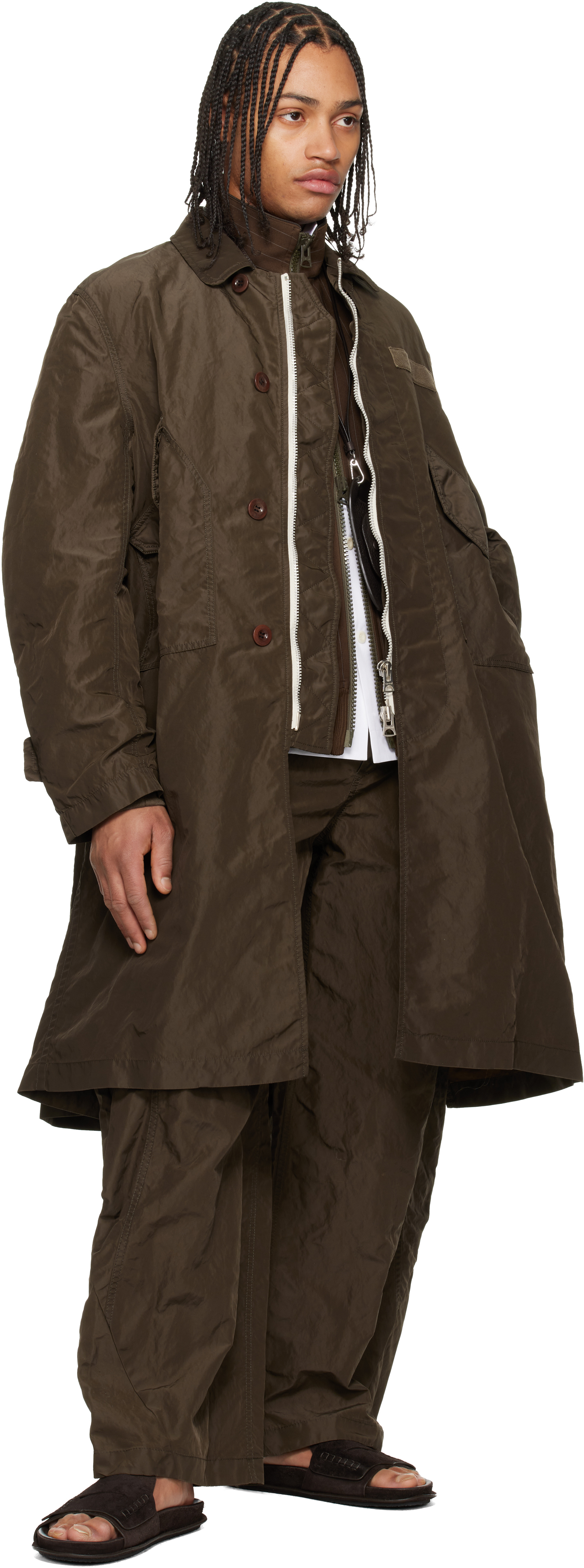 Khaki Treated Nylon Twill Coat