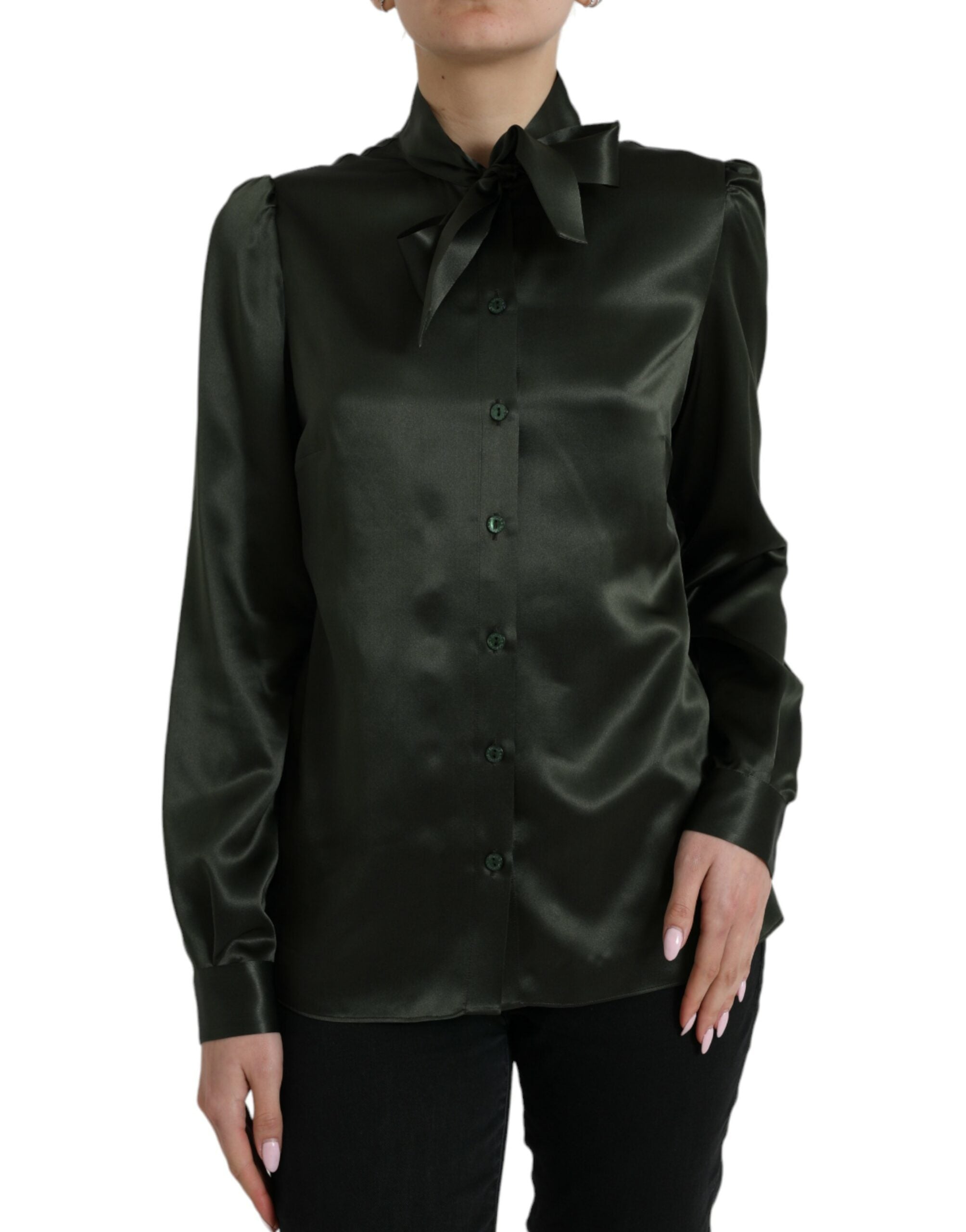 Silk Ascot Collar Blouse — Gray