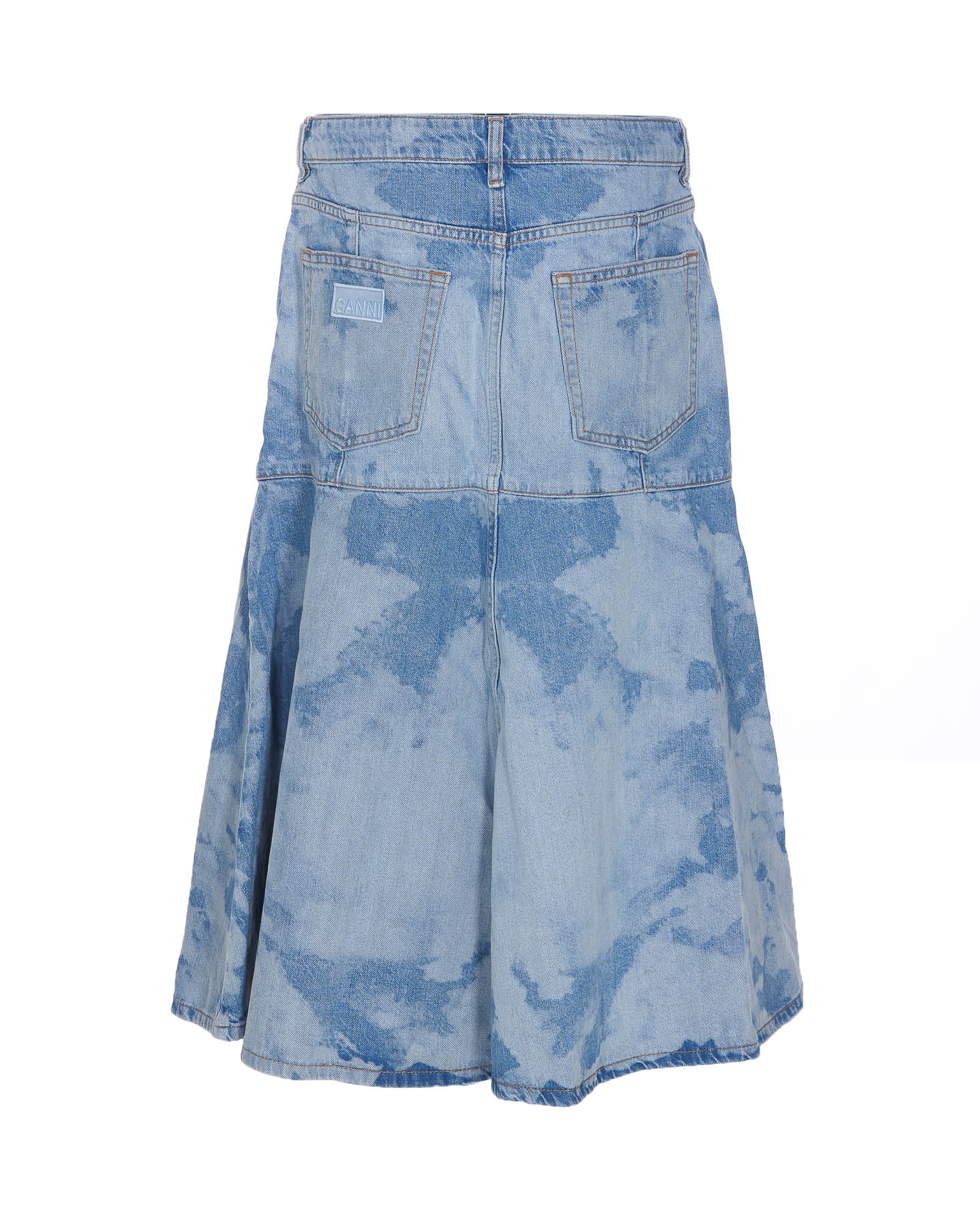 Bleach Flounce Midi Denim Skirt