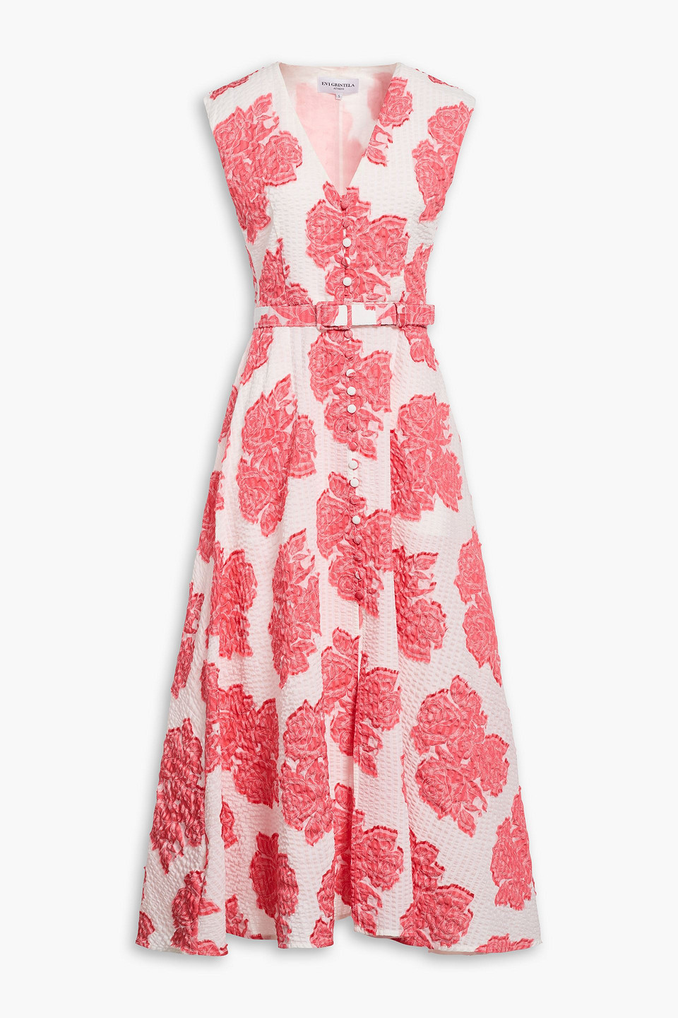 Caroline fil coupé cotton-blend seersucker midi dress - Red - S