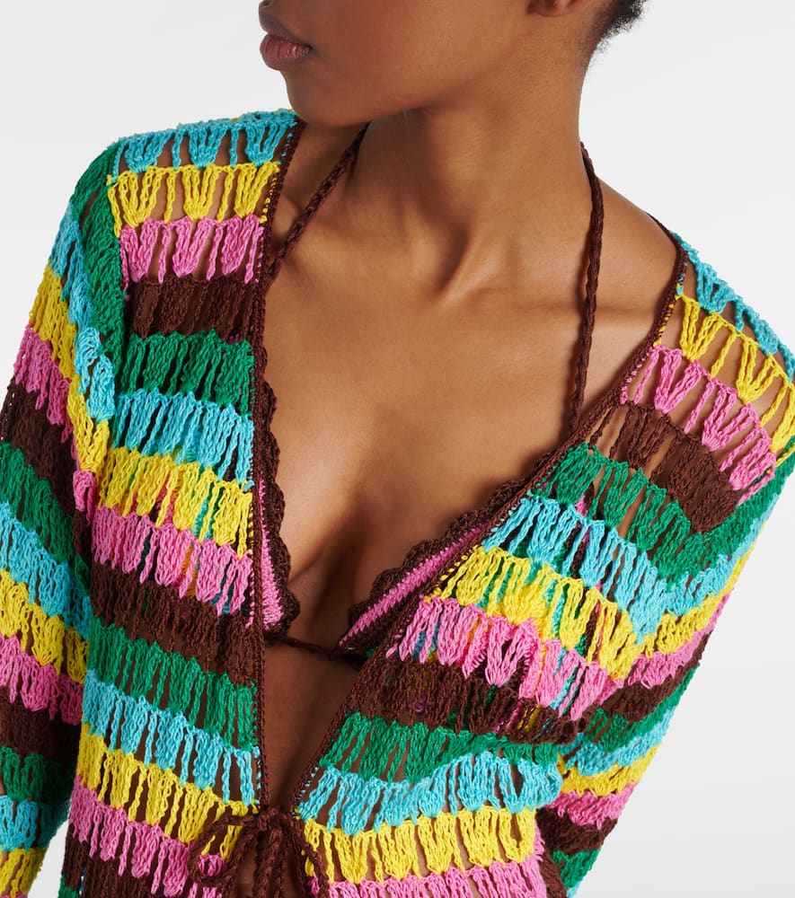 Striped crochet cotton beach cover-up
