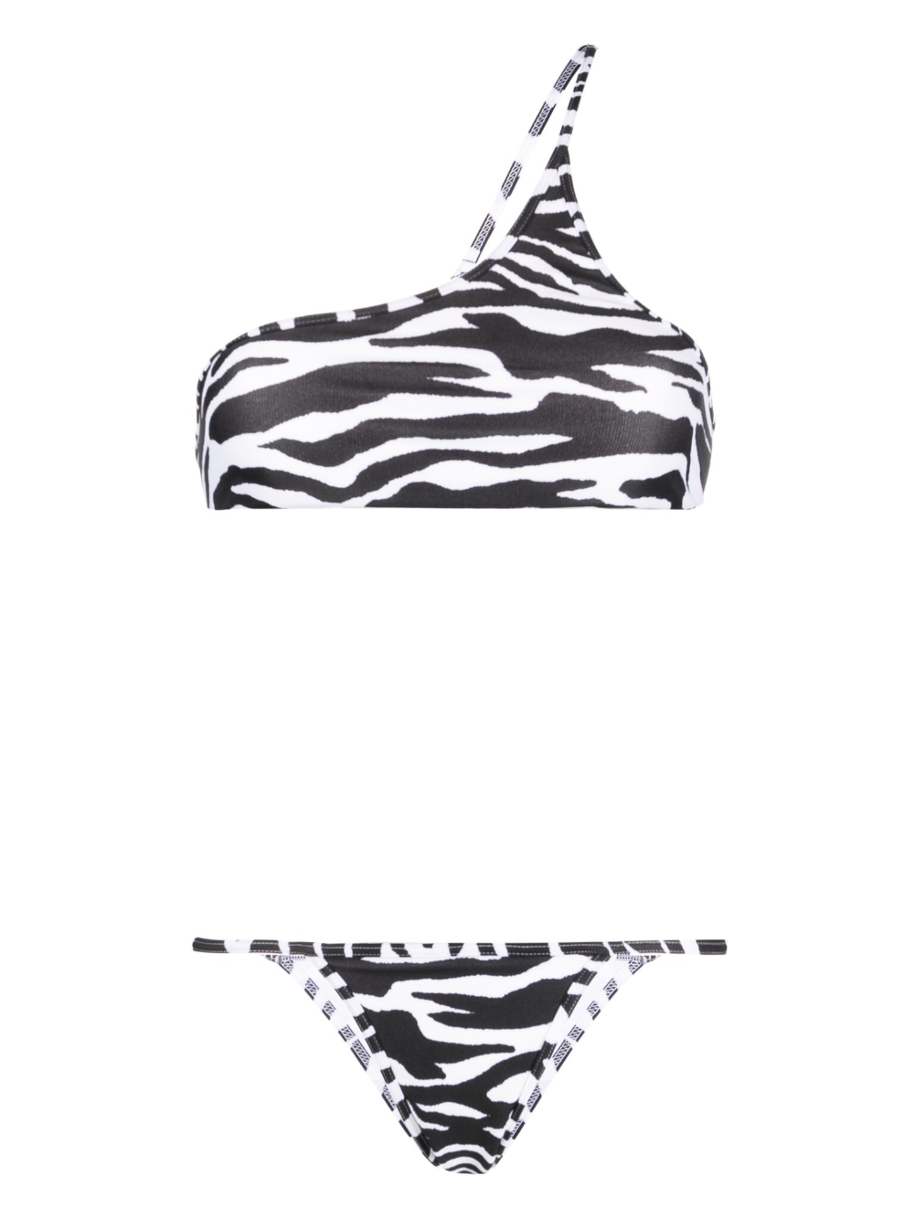One-shoulder zebra-print bikini set - White