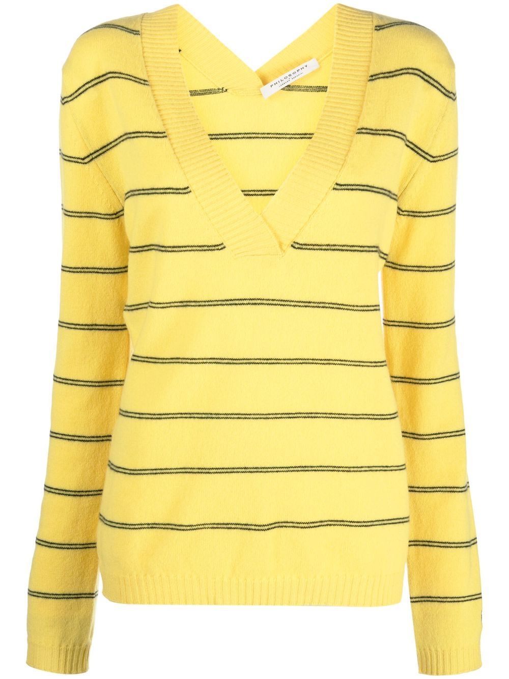 Striped V-neck jumper - 3027 YELLOW