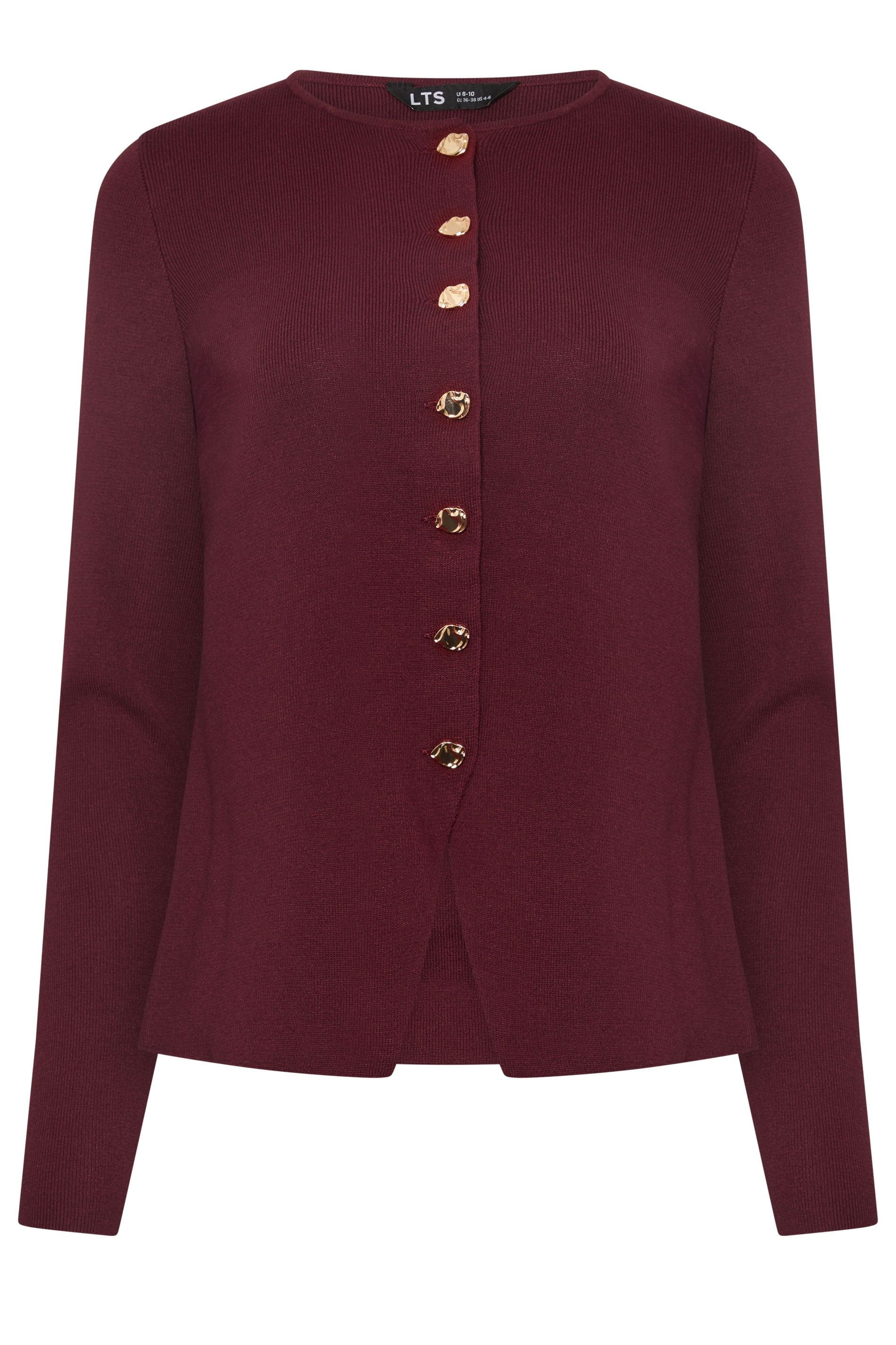 Long Tall Sally Tall Button Cardigan In Burgundy