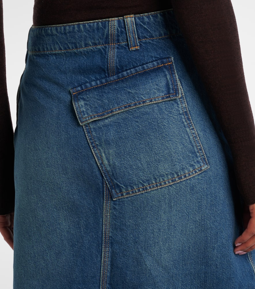 Asymmetric denim midi skirt