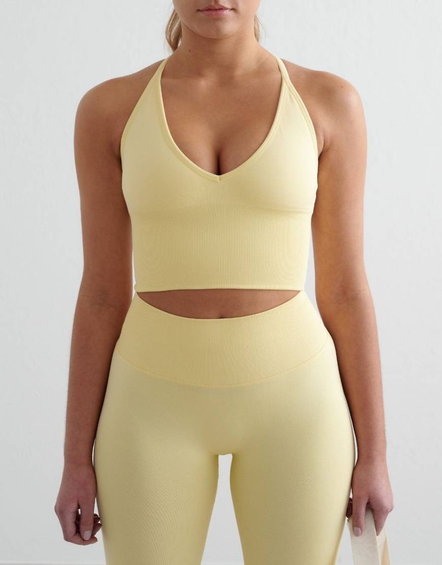 Mellow shape seamless cross back bralette in light yellow