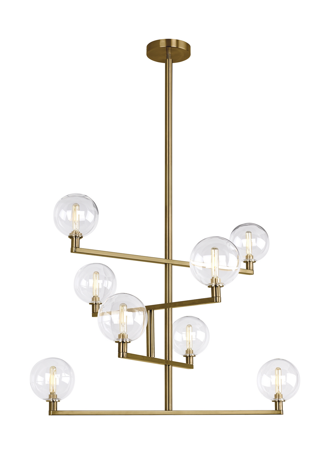 Aged Brass Eight Light Chandelier from the Gambit Collection