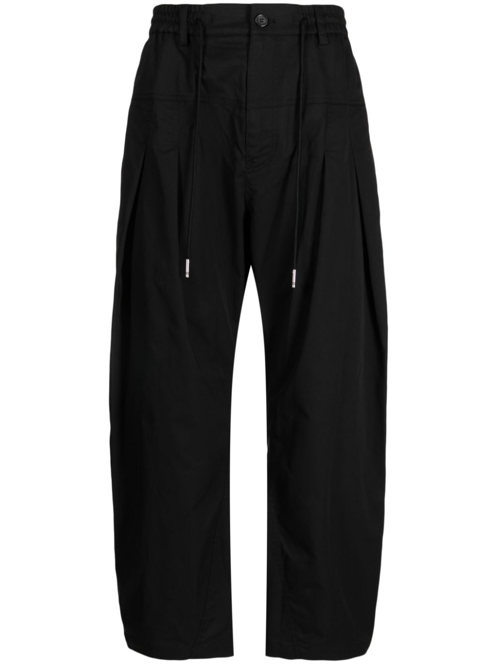 Pleat-detailing drawstring trousers - Black