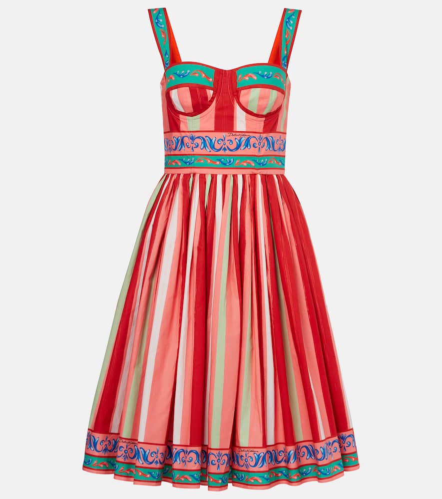 Striped gathered cotton bustier dress