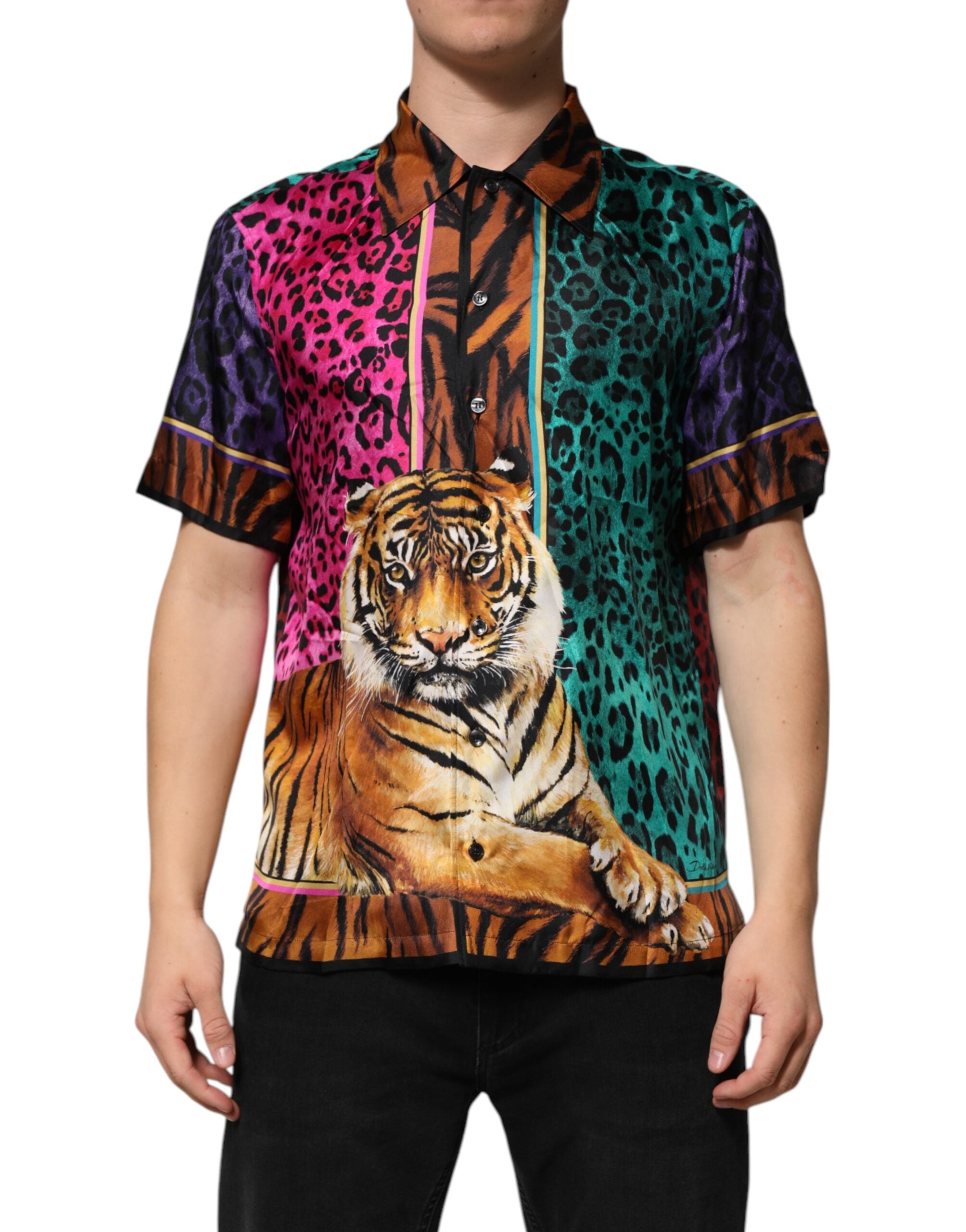 Tiger Print Silk Shirt — Multicolor