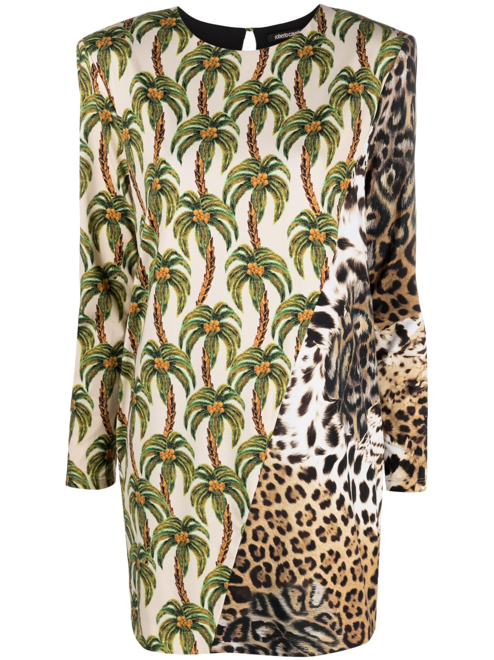 Mix-print long-sleeve dress - Neutrals
