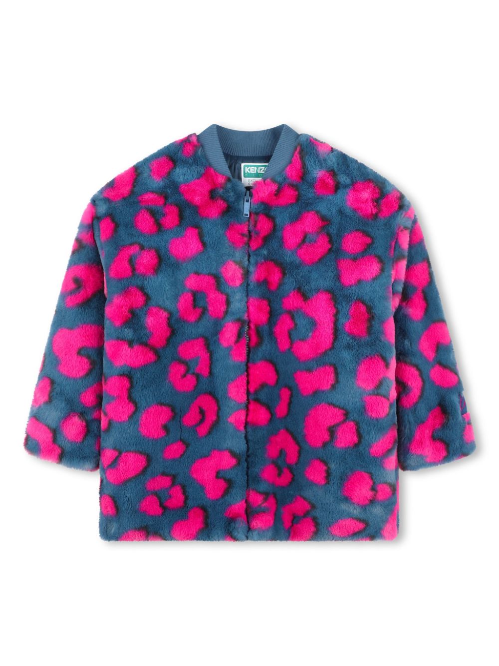 Animal-pattern faux-fur coat - Blue