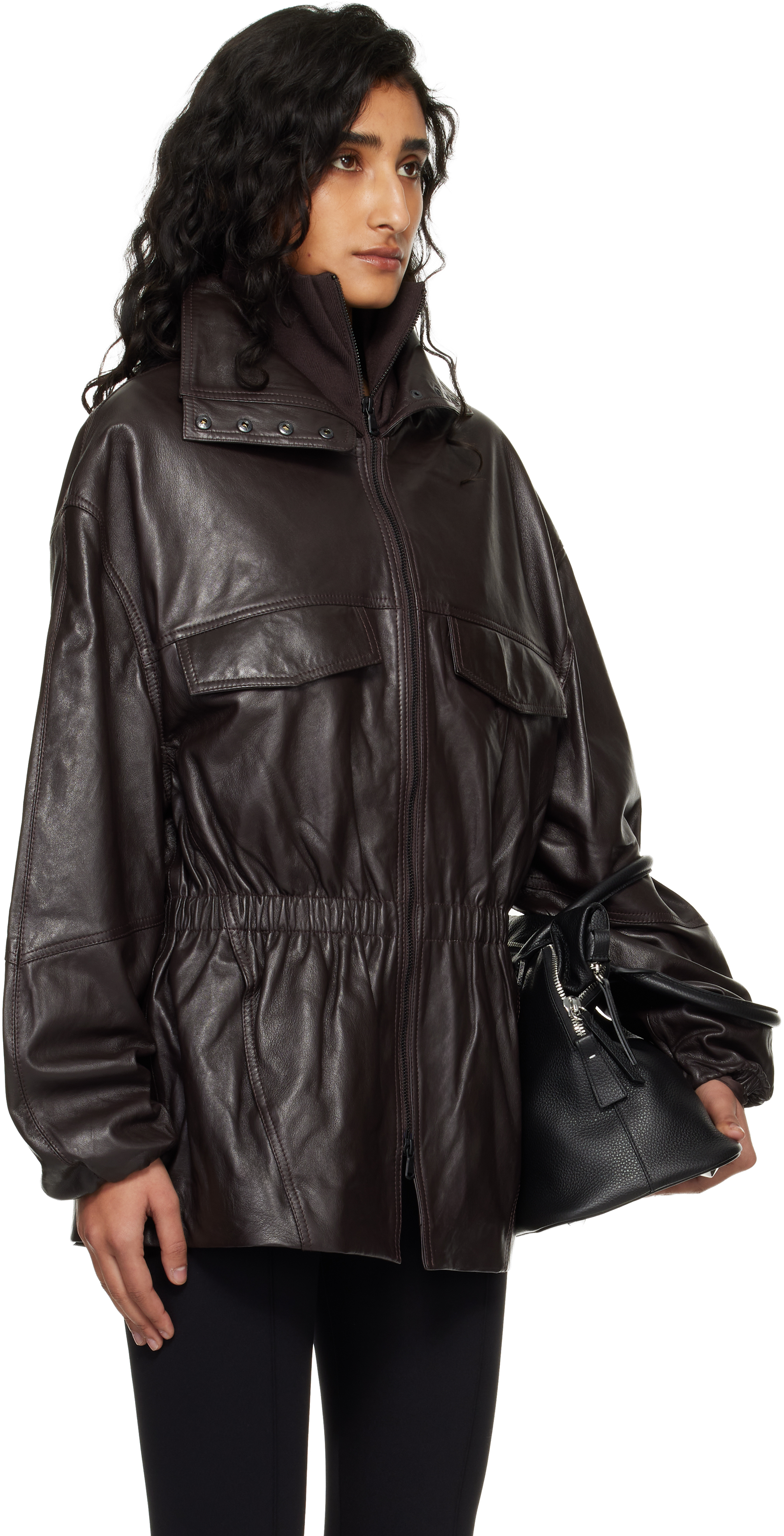 Burgundy Carnaby Funnel Neck Leather Jacket