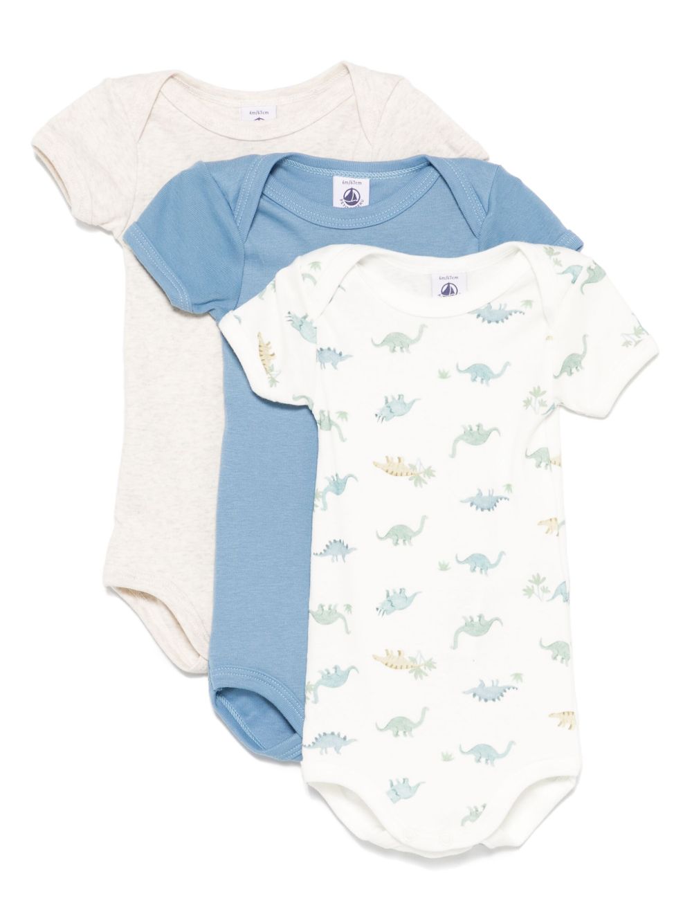 Petit Bateau cotton bodysuits (set of three) - Blue