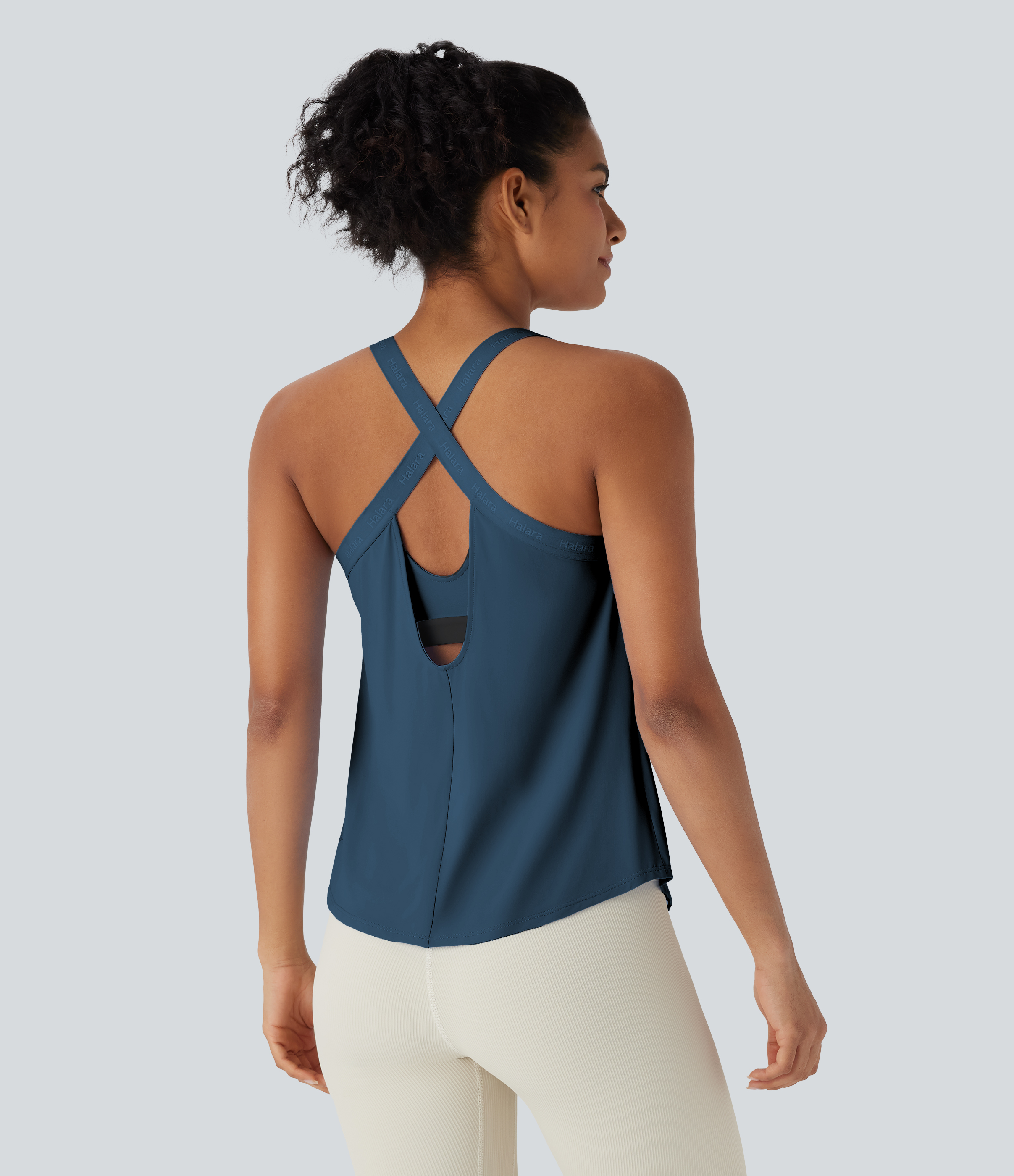 U Neck Curved Hem Cool Touch Yoga Tank Top-UPF50+ Tank Top - Majolica Blue