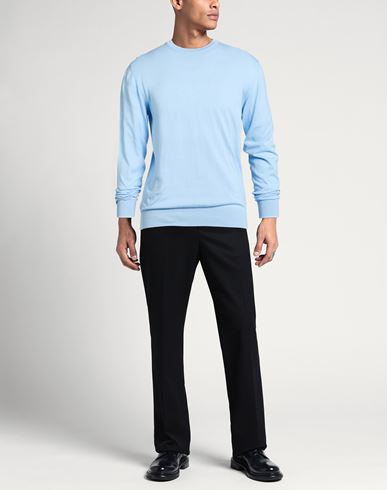 Man Sweater Light blue Size 40 Cotton