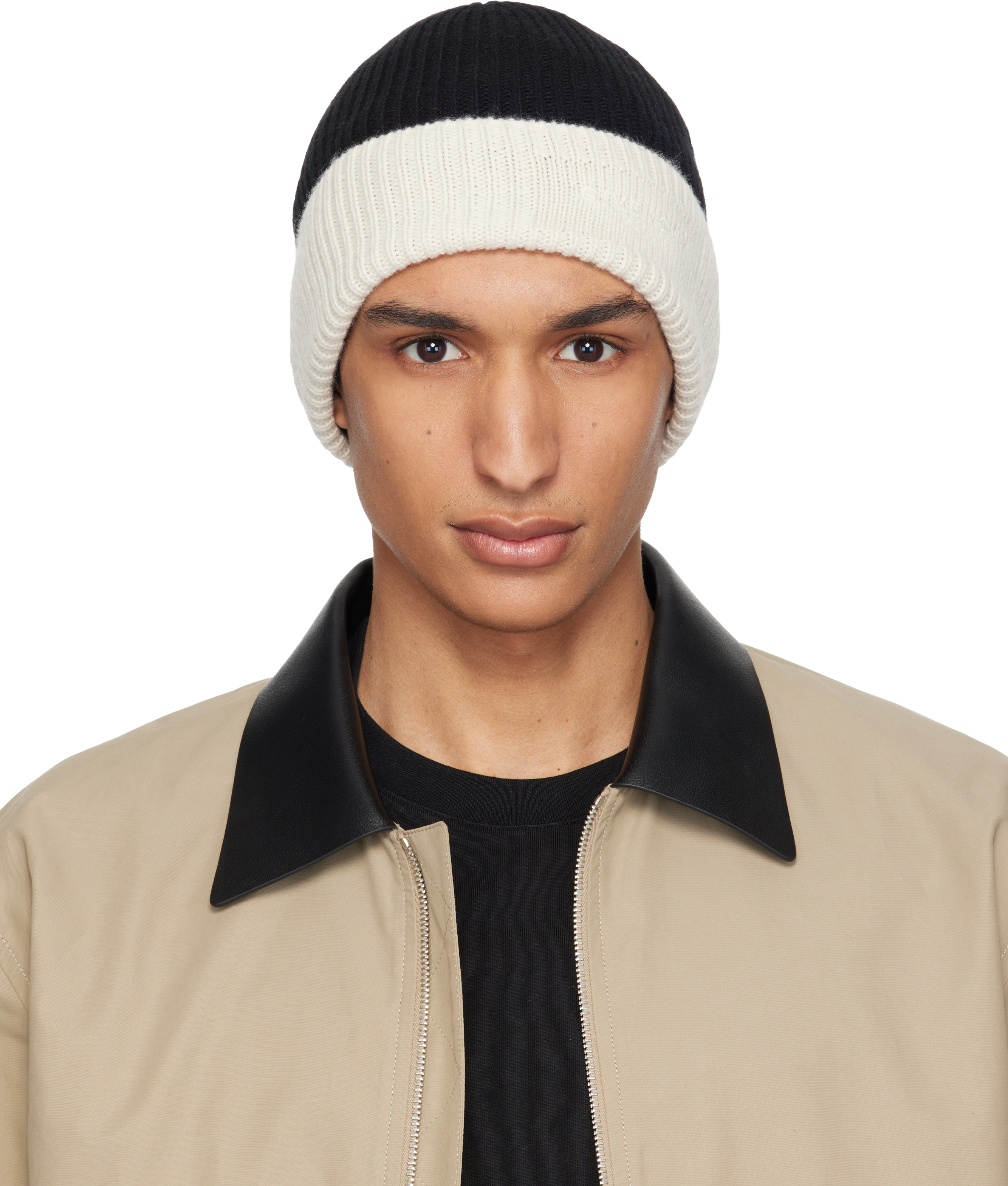 Black & Off-White Wool Beanie