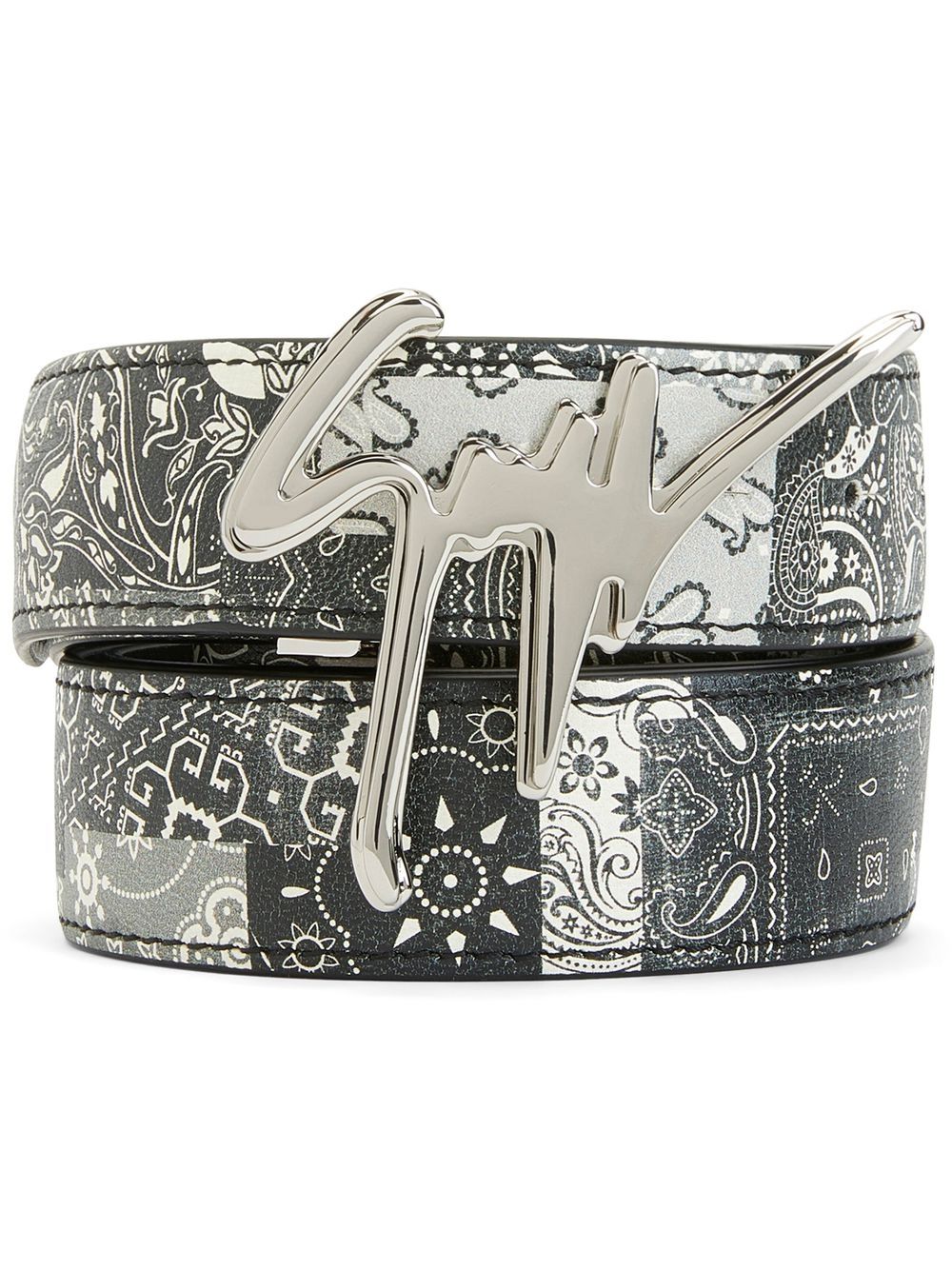 Paisley-print leather belt - Black