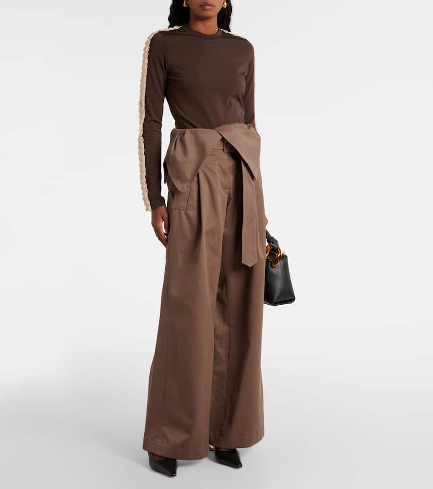 Cotton twill wide-leg pants