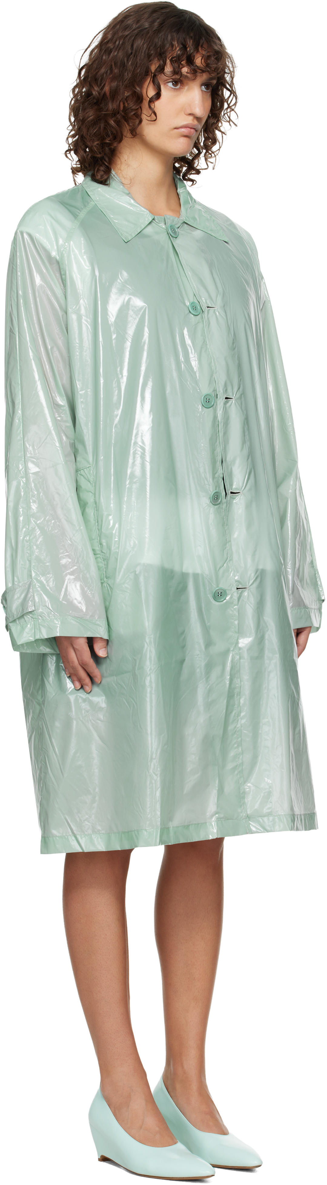 Green Gloss Trench Coat