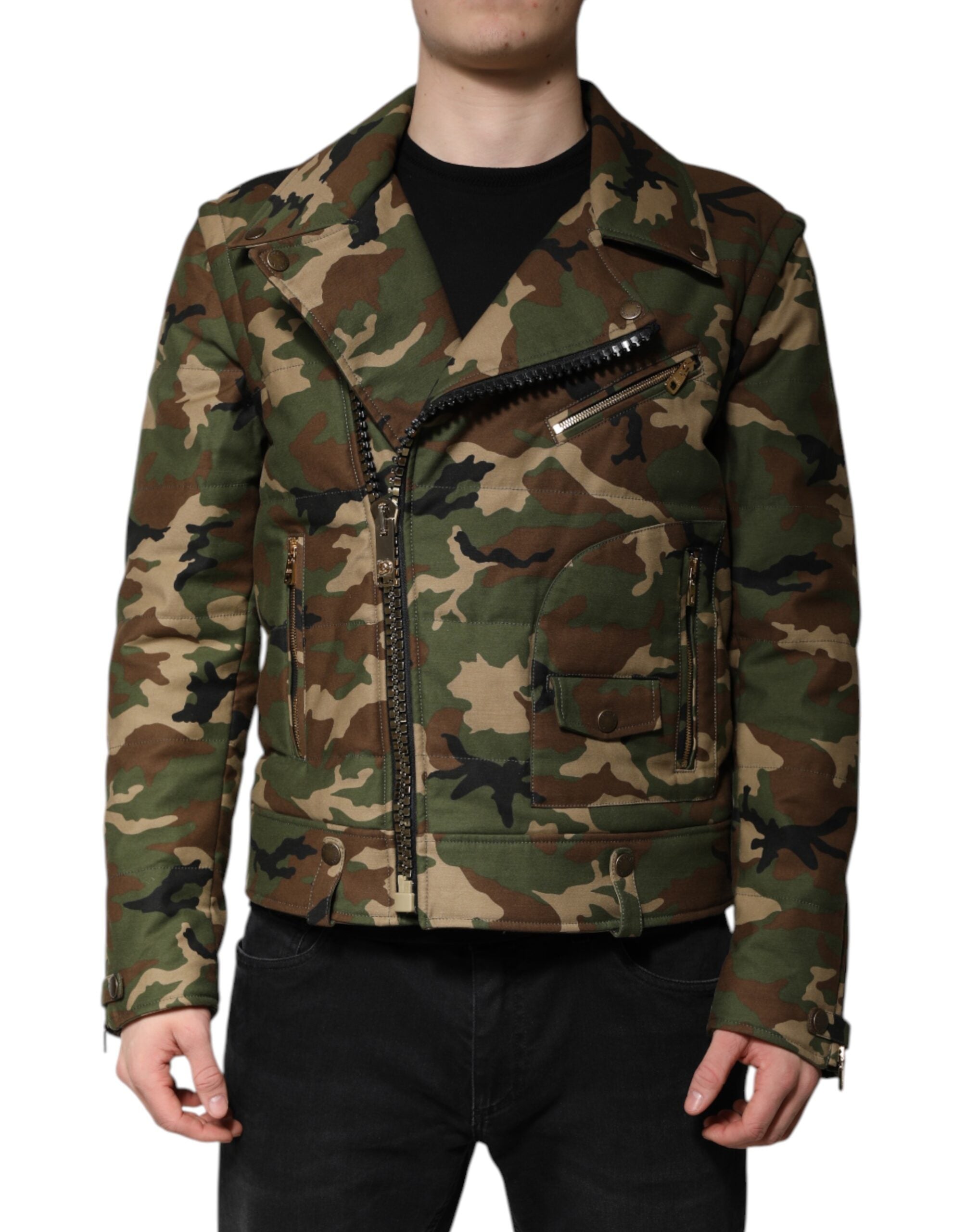 Camouflage Nylon Biker Jacket — Multicolor