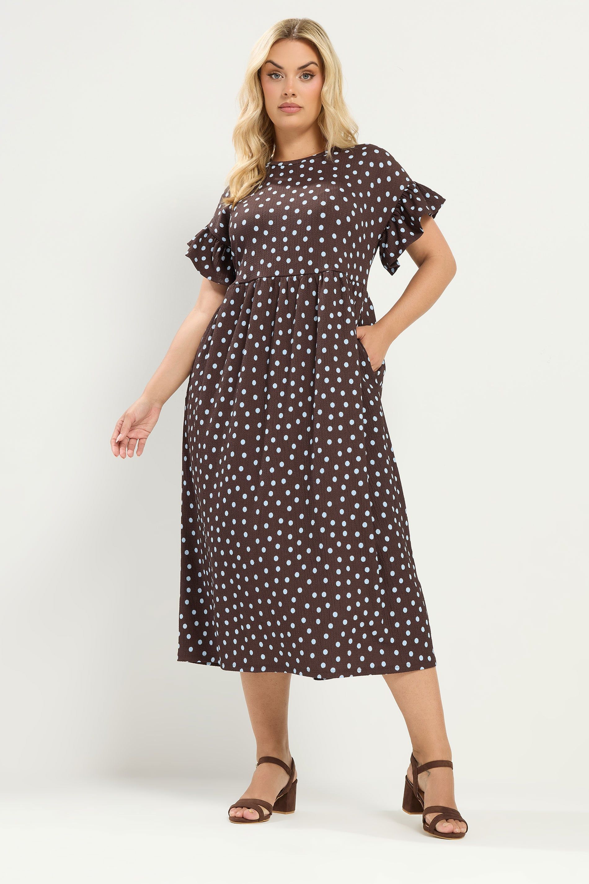 Yours Women's Polka Dot Maxi Dress in Chocolate