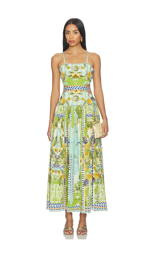 Falguni Shane Peacock Palm Mirage Open Back Dress in Blue,Green. - XS also in S, M