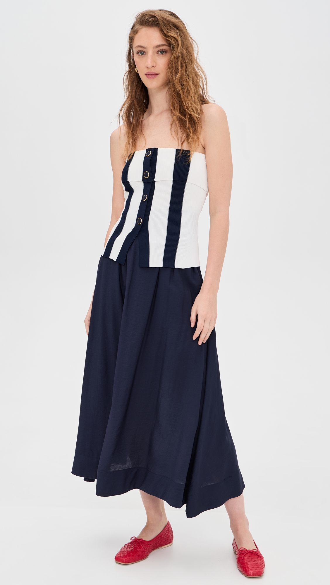 Tube Top Striped Detail Midi Dress Navy/Ivory