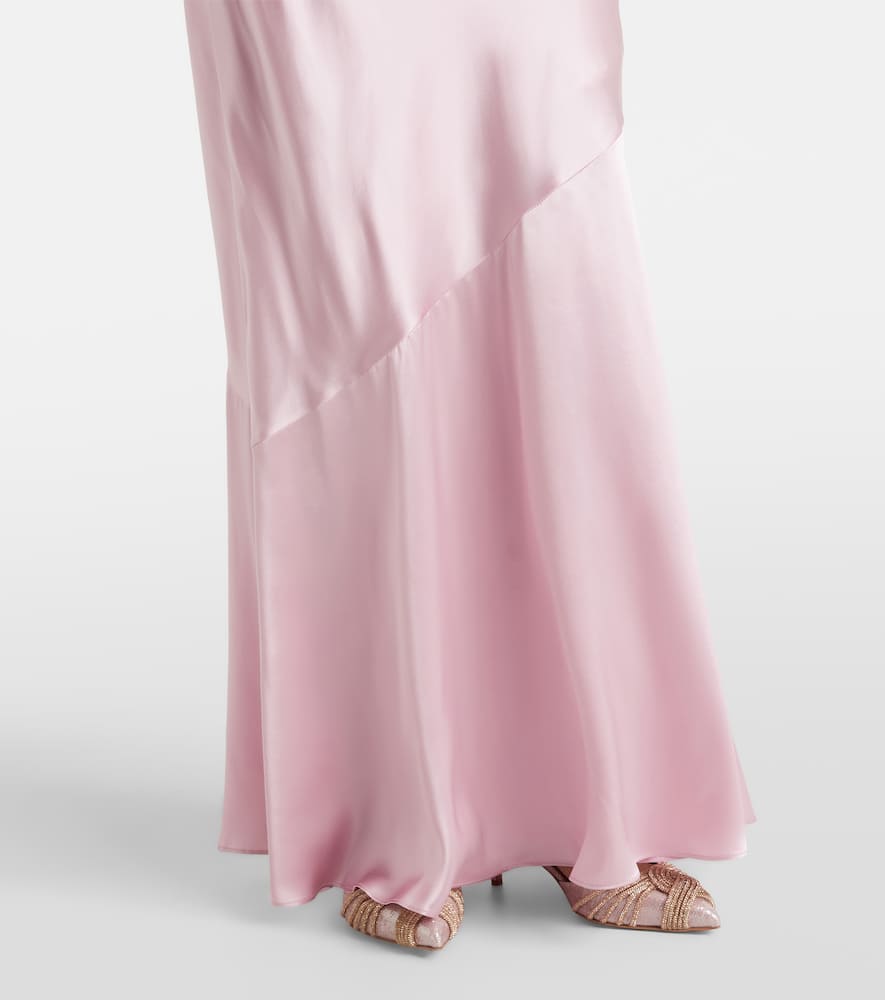 Tie-neck silk satin gown