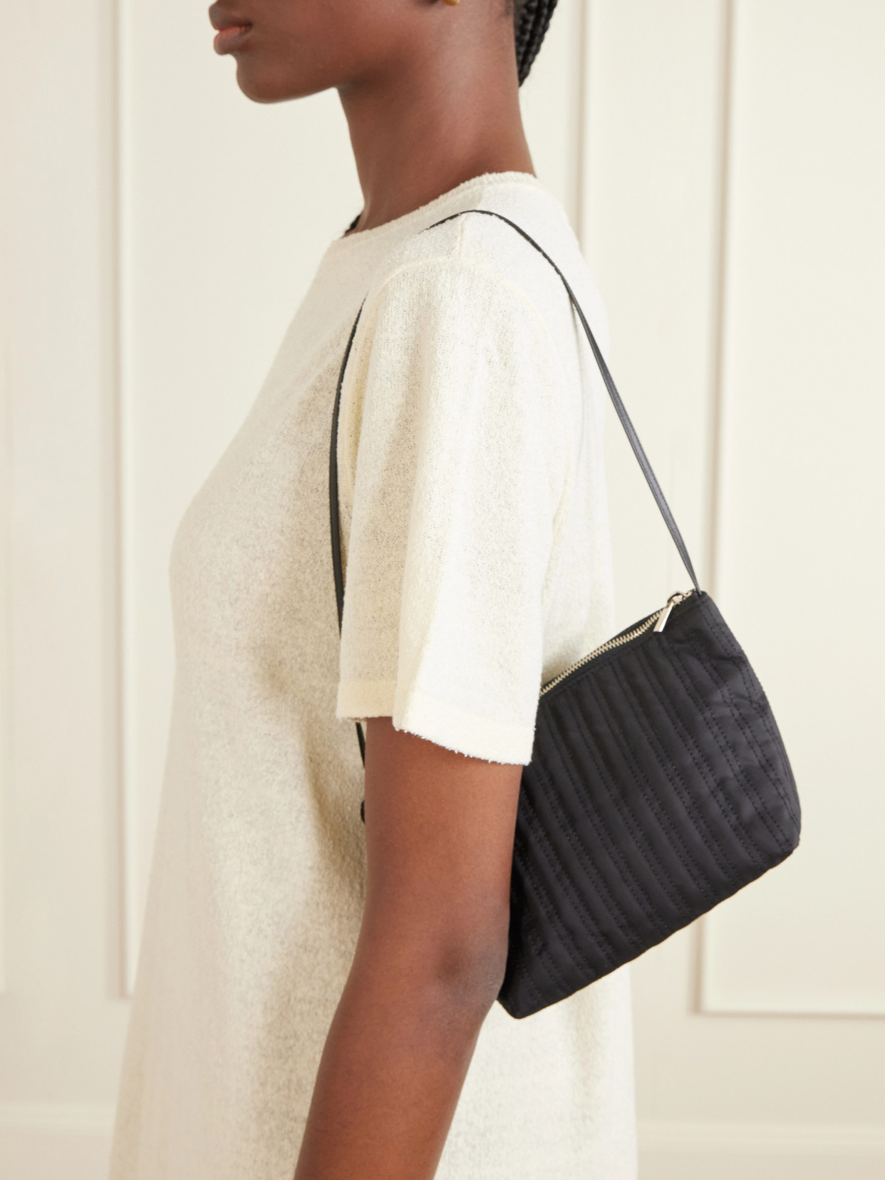 Corset Leather-trimmed Quilted Satin-shell Shoulder Bag - Black