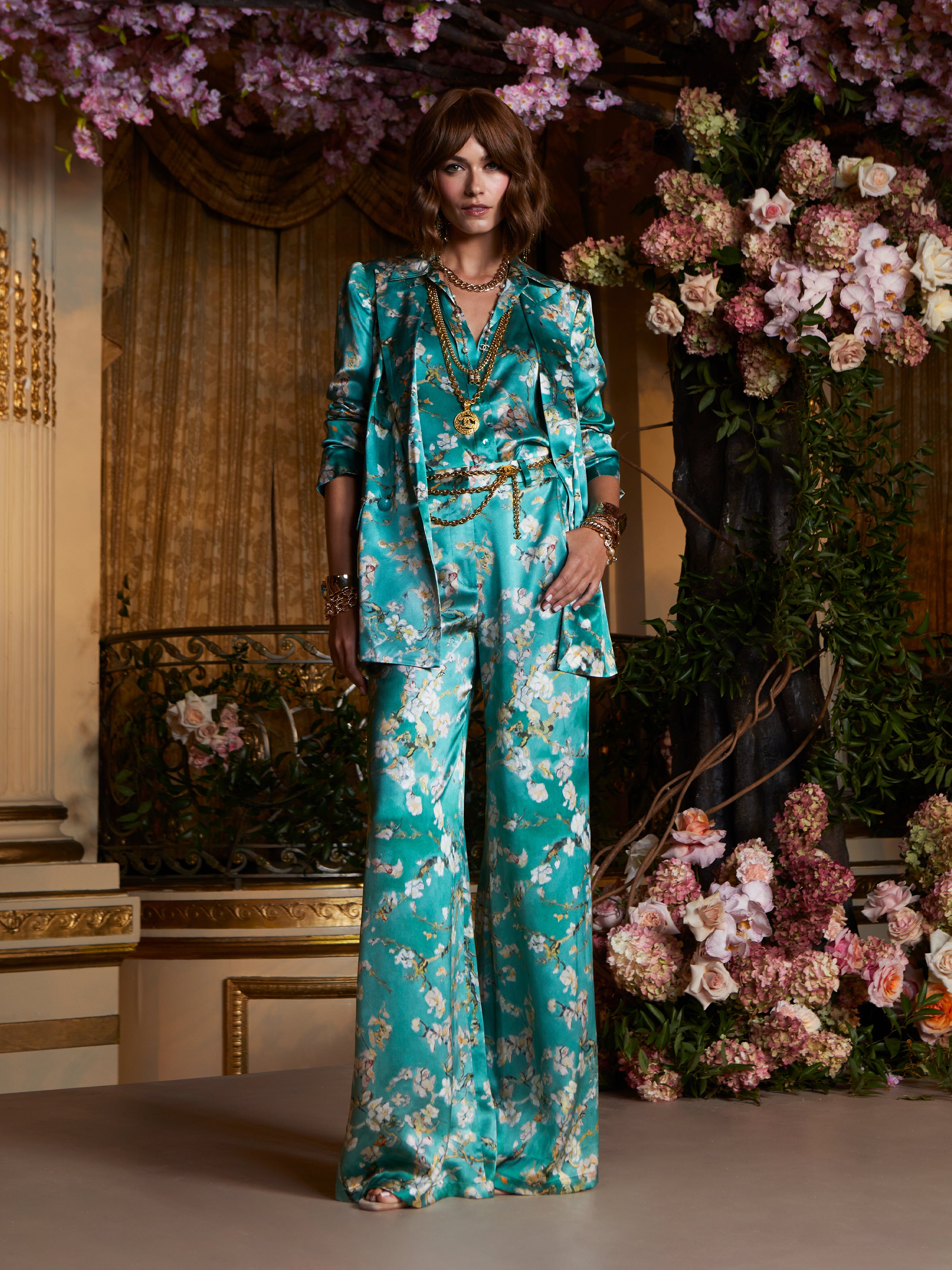 Dani Silk Blouse Top In Teal