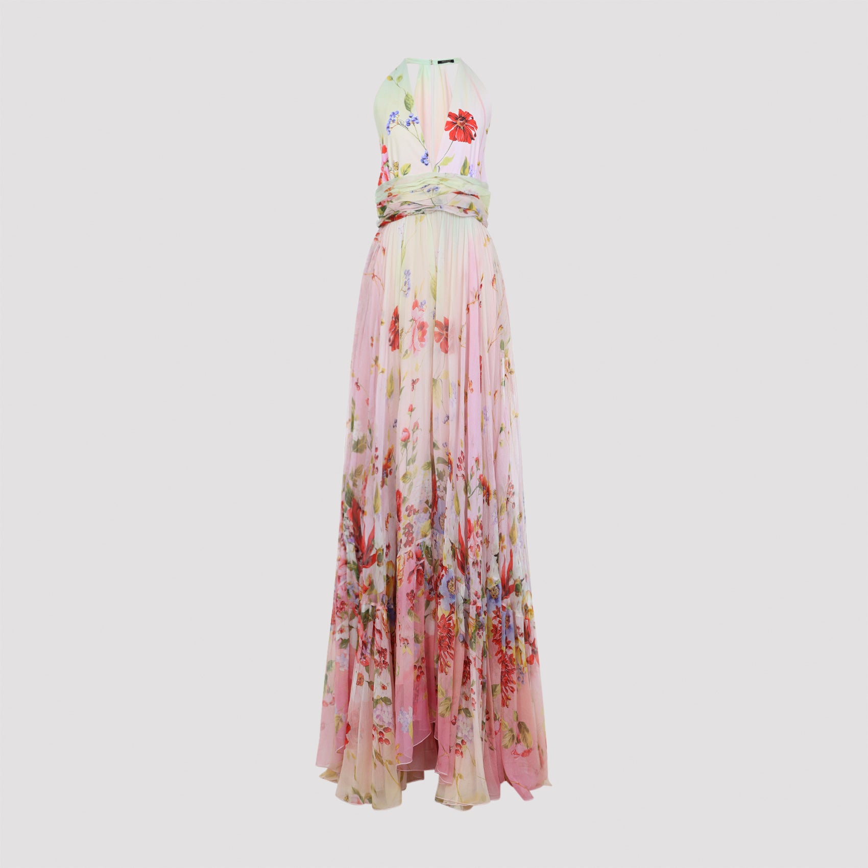 Long Chiffon Dress with Miami Flowers Print