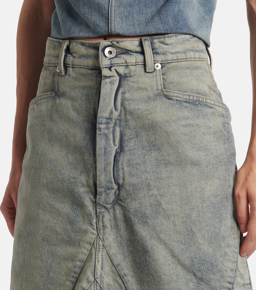 Distressed denim maxi skirt